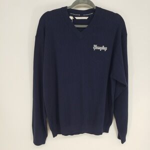 Cutter & Buck Yuengling V-Neck Sweater Mens Large Navy Blue Ribbed Cotton Knit